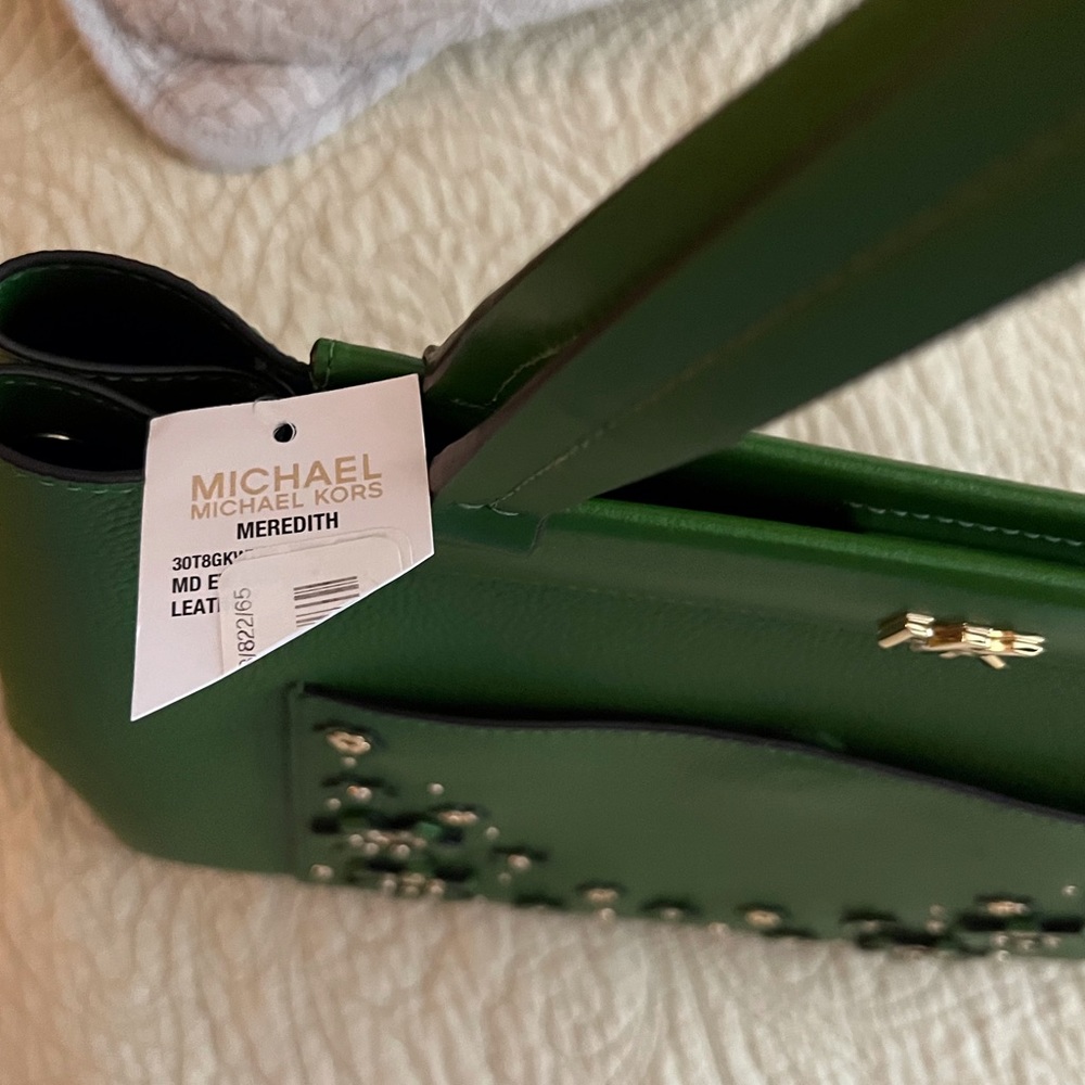 SOLD NWT$338 Authentic MICHAEL KORS Green Floral Handbag Purse Satchel - Picture 7 of 15